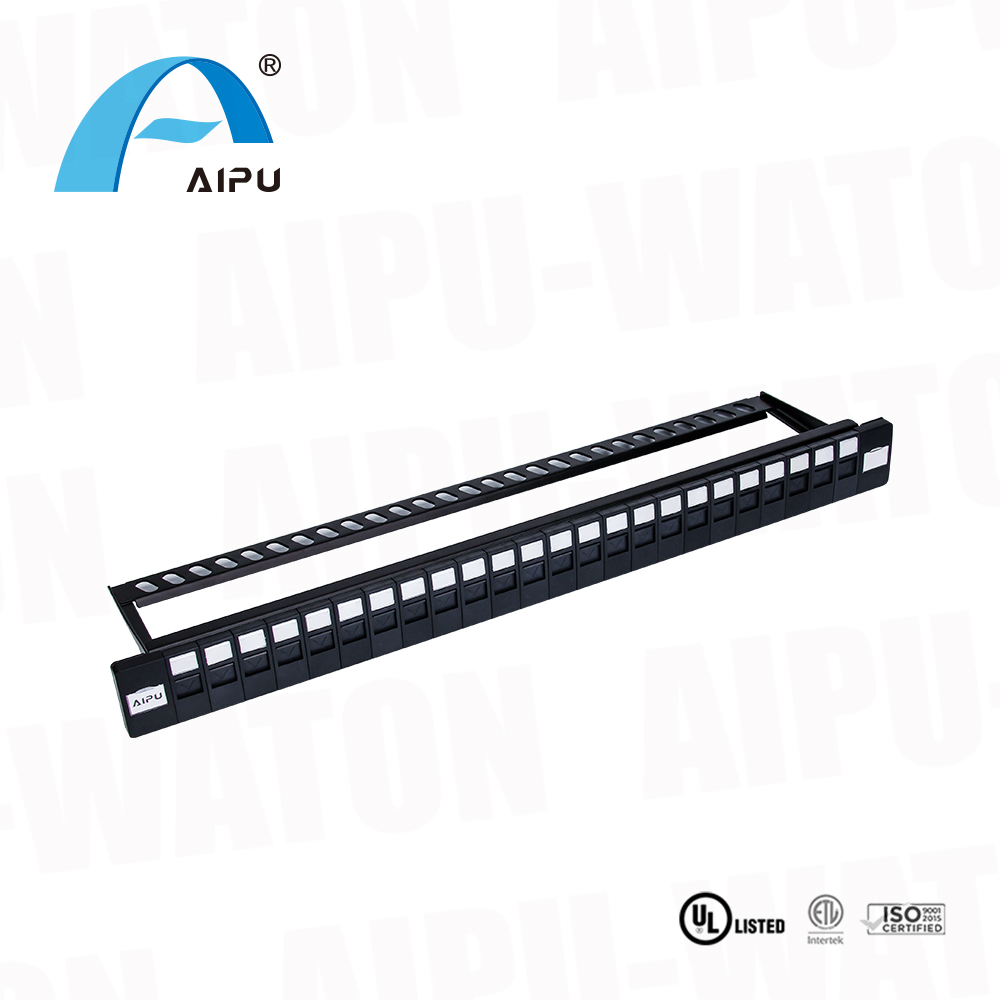 High Quality Outdoor Ethernet Fiber Keystone Jack 1u Blank Unshielded 24 Port Patch Panel with Management Bar for Small Home Office Network Manufacturer and Supplier AIPU
